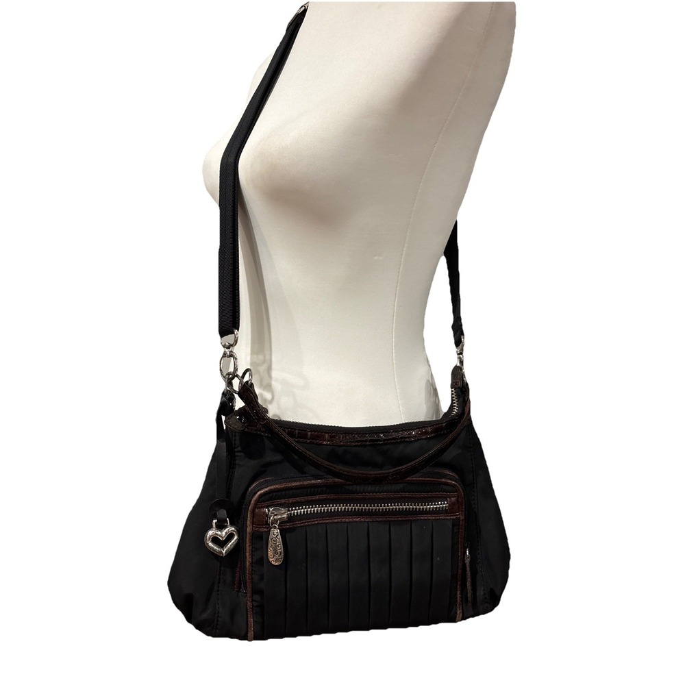 Brighton Black Nylon Shoulder‎ Bag Brown Leather Trim